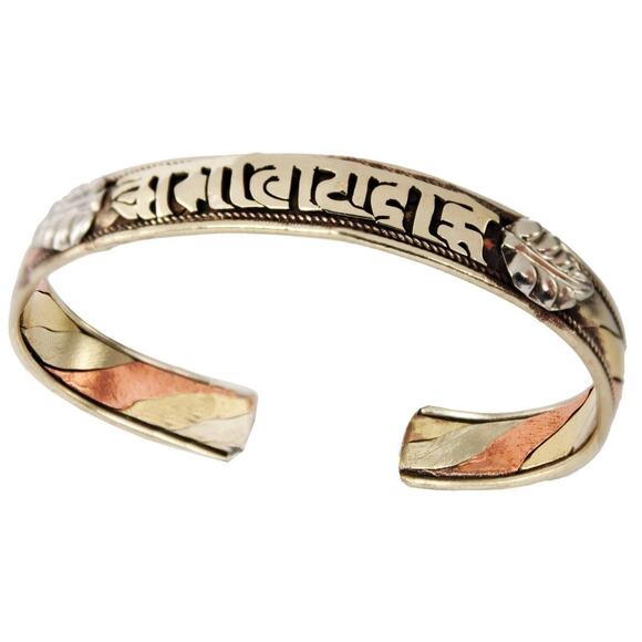 DZI Jewelry - Traditional Nepalese Healing Mantra Cuff Bracelet Mixed Metal Copper Fair Trade